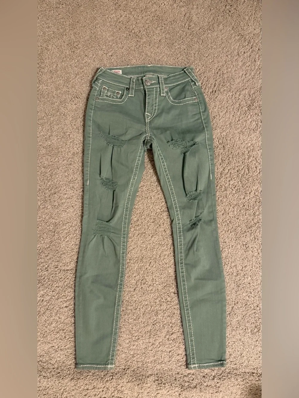 True Religion Women's Distressed High-Rise Skinny Jeans - Olive - Picture 2 of 3